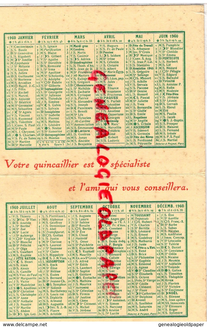 87 - BELLAC- RARE CARTE CALENDRIER 1960 QUINCAILLERIE CHARBONS ANTARGAZ-E. TERRADE ET FILS- COPAMETAL GAZ- - Klein Formaat: 1941-60