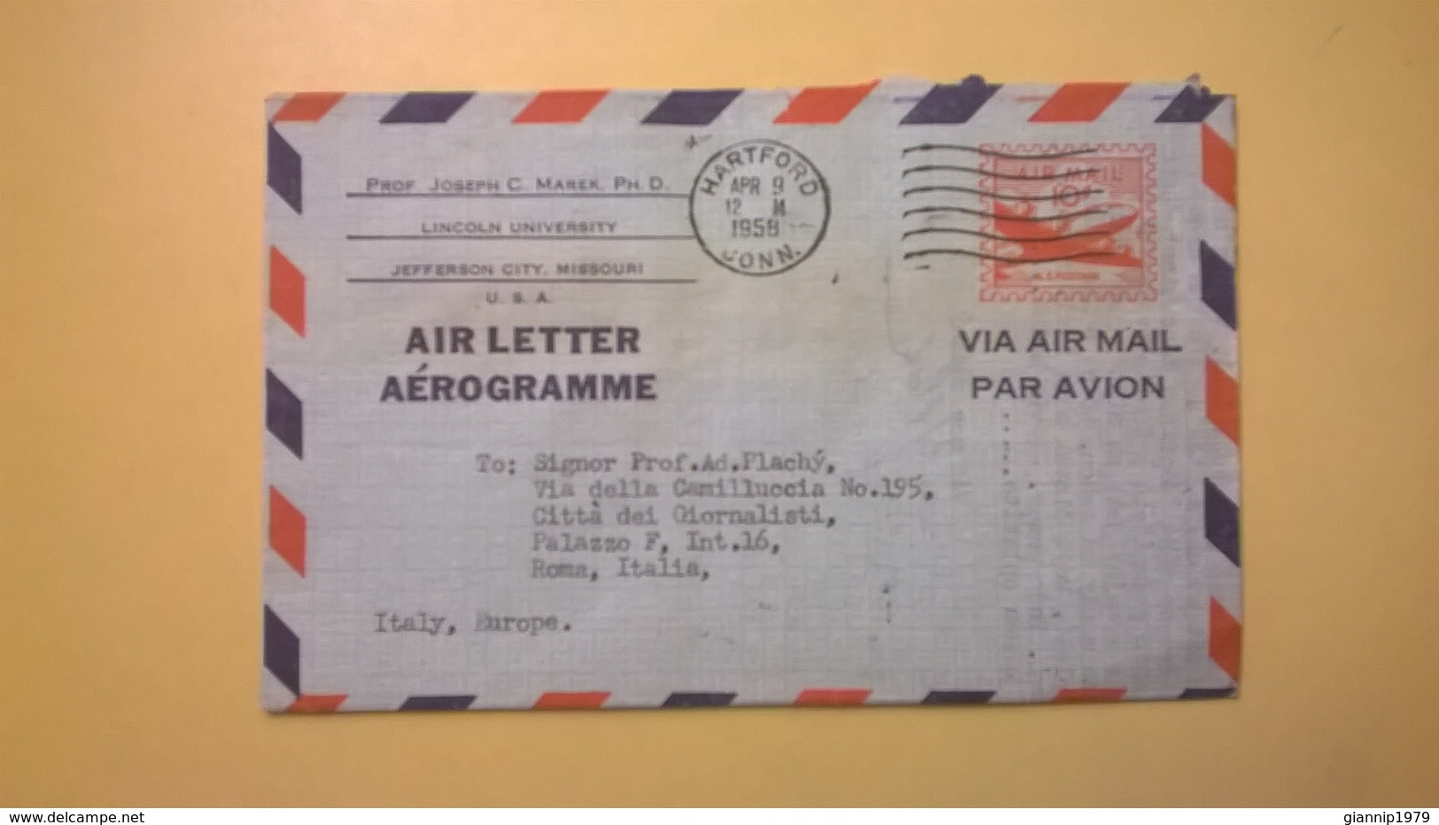 1958 BUSTA AEROGRAMME AEROGRAMMA AIR LETTER AIR MAIL ANNULLO FULLERTON PER ITALY - 1941-60