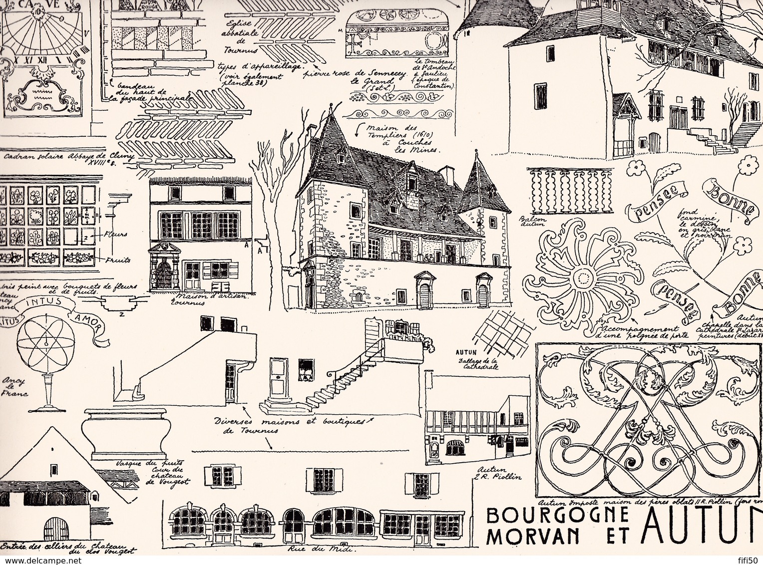 Reproduction D'un Dessin D'architecture Concernant Le Centre Historique D' AUTUN Bourgogne Morvan - Autres & Non Classés