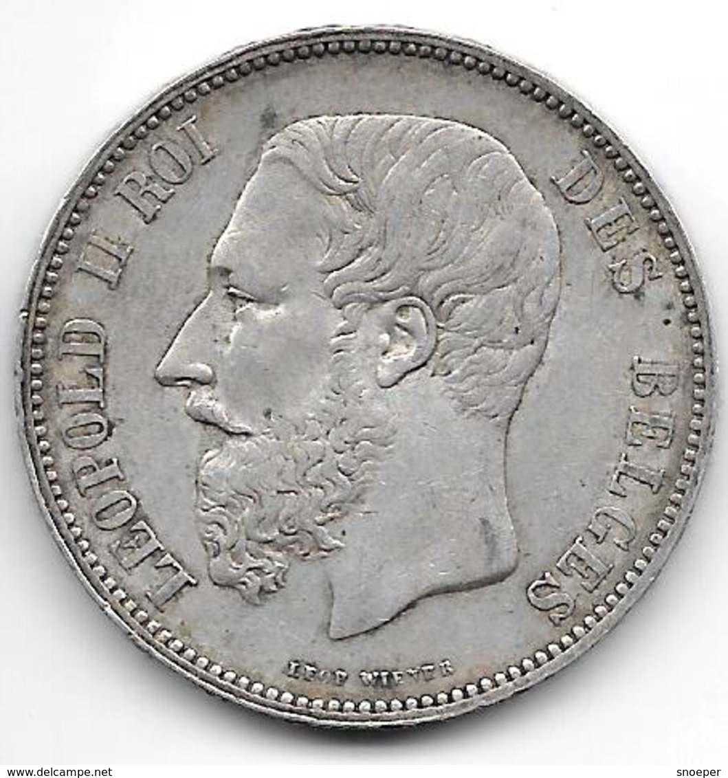 *belguim 5 Francs  Leopold II  1867  Vf+ - 5 Francs