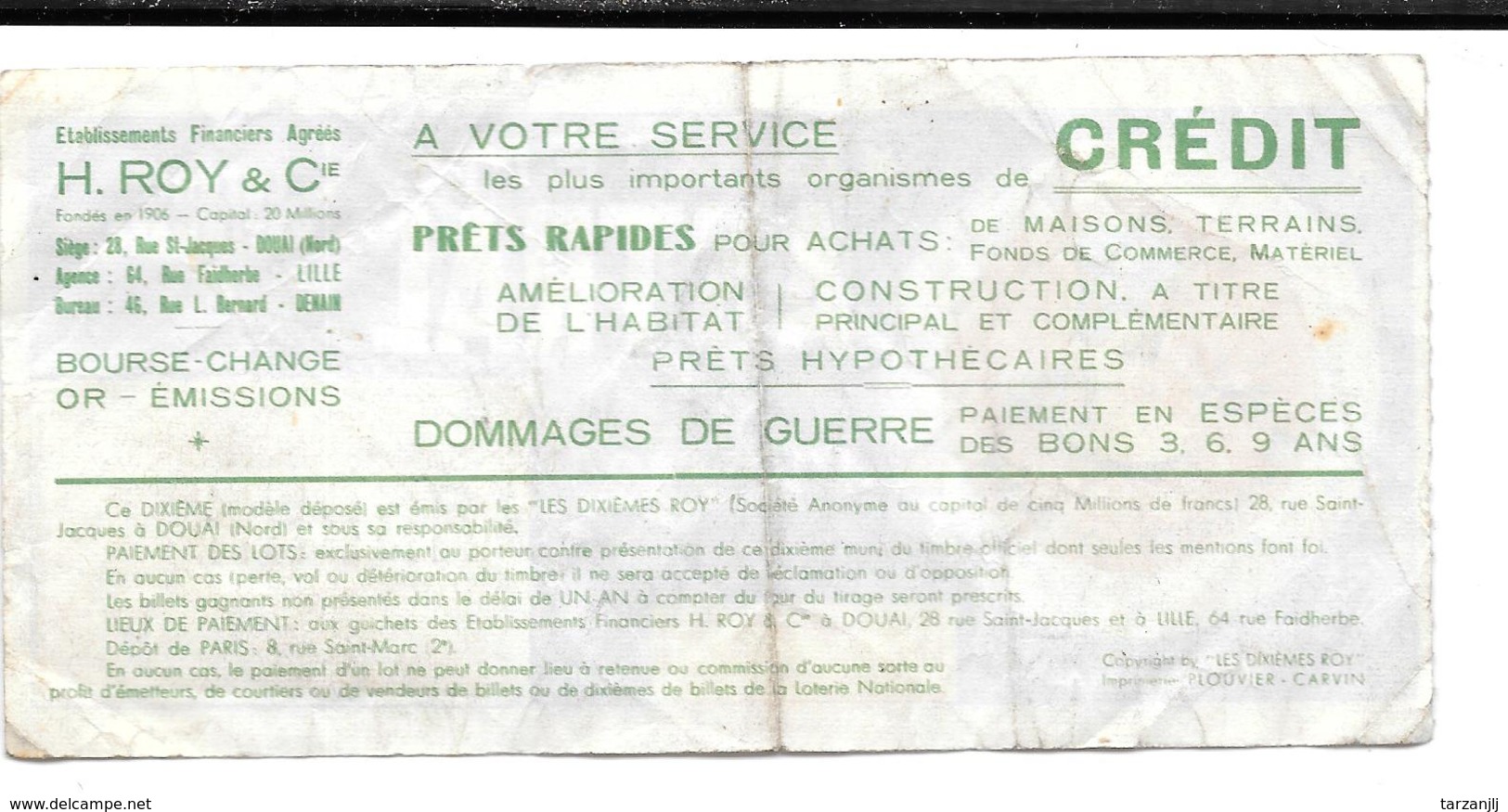 Billet Loterie Nationale Dixième Astral (Verseau) 1961 - Billets De Loterie