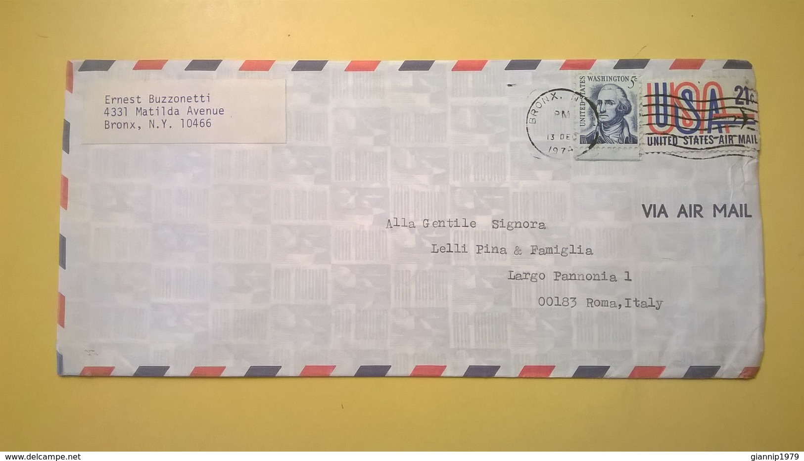 1974 BUSTA AIR MAIL BOLLO UNITED STATES  ANNULLO BRONX  PER ITALY BOLLO GEORGE WASHINGTON - 3c. 1961-... Storia Postale