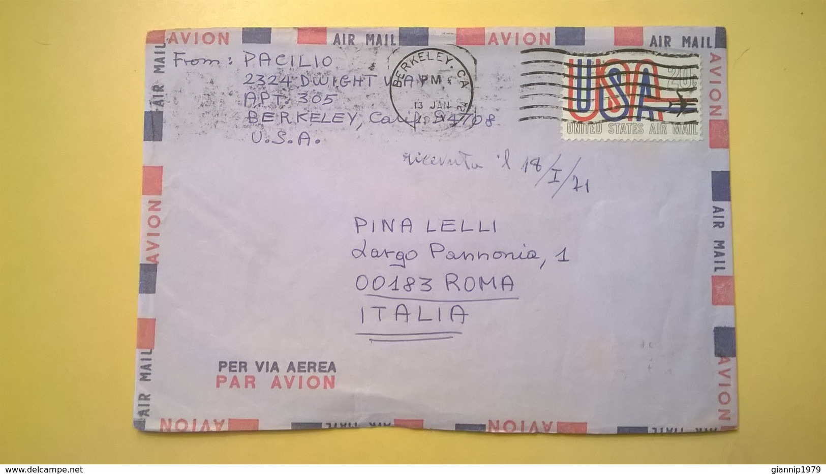 1971 BUSTA AIR MAIL BOLLO UNITED STATES ANNULLO BERKELEY  PER ITALY - 3c. 1961-... Storia Postale