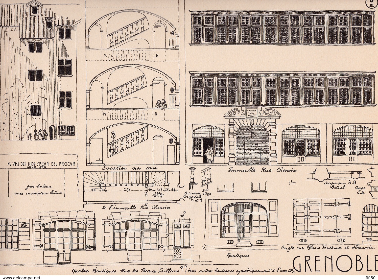 Reproduction D'un Dessin D'architecture Concernant Le Centre Historique De GRENOBLE - Autres & Non Classés