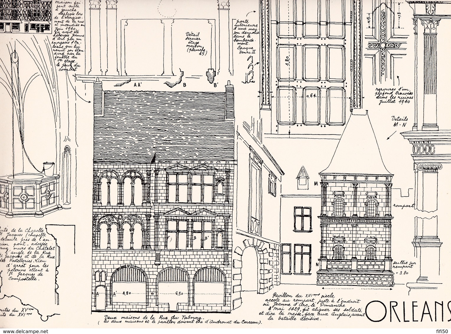 Reproduction D'un Dessin D'architecture Concernant Le Centre Historique D' ORLEANS Rue Du Tabourg - Autres & Non Classés