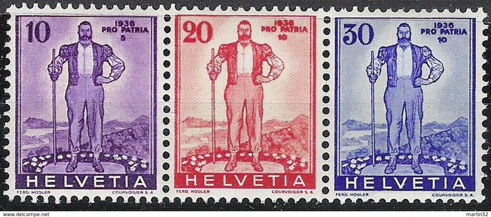 Schweiz Suisse 1936: Wehranleihe PRO PATRIA Zu WIII 5-7 (Z23 Oder Z24) Mi Aus Block 2 Yv Du BF2 ** MNH (Zu CHF 80.00) - Se-Tenant