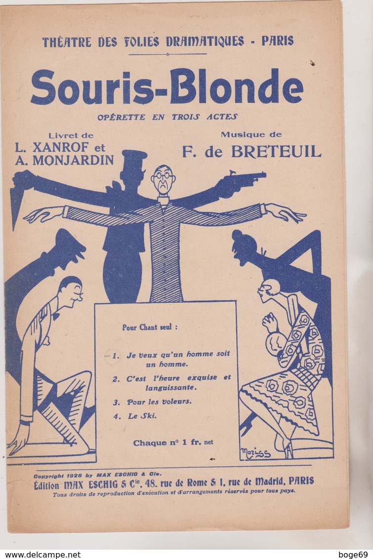 (GEO1)SOURIS-BLONDE , Operette , Musique F DE BRETEUIL , Livret L XANROF - Partitions Musicales Anciennes