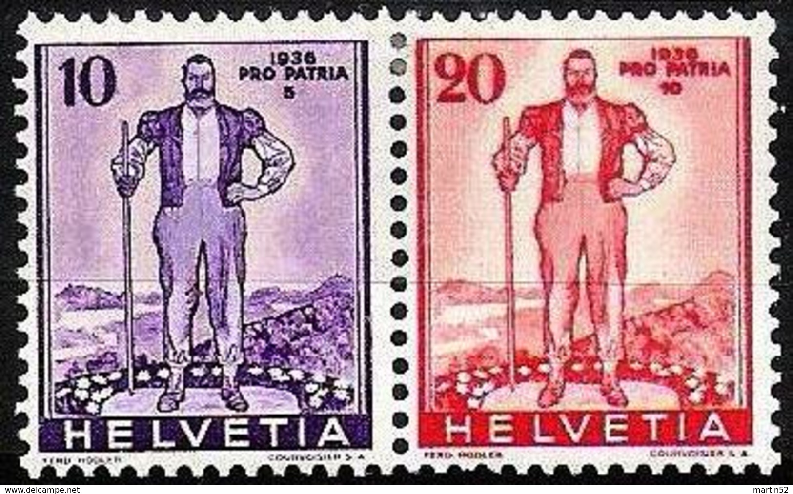 Schweiz Suisse 1936:  PRO PATRIA Zu WIII 5-6 = Z23 ZDR Se-tenant Mi Aus Block 2 Yv Du BF2 * Mit Falz MLH (Zu CHF 30.00) - Se-Tenant