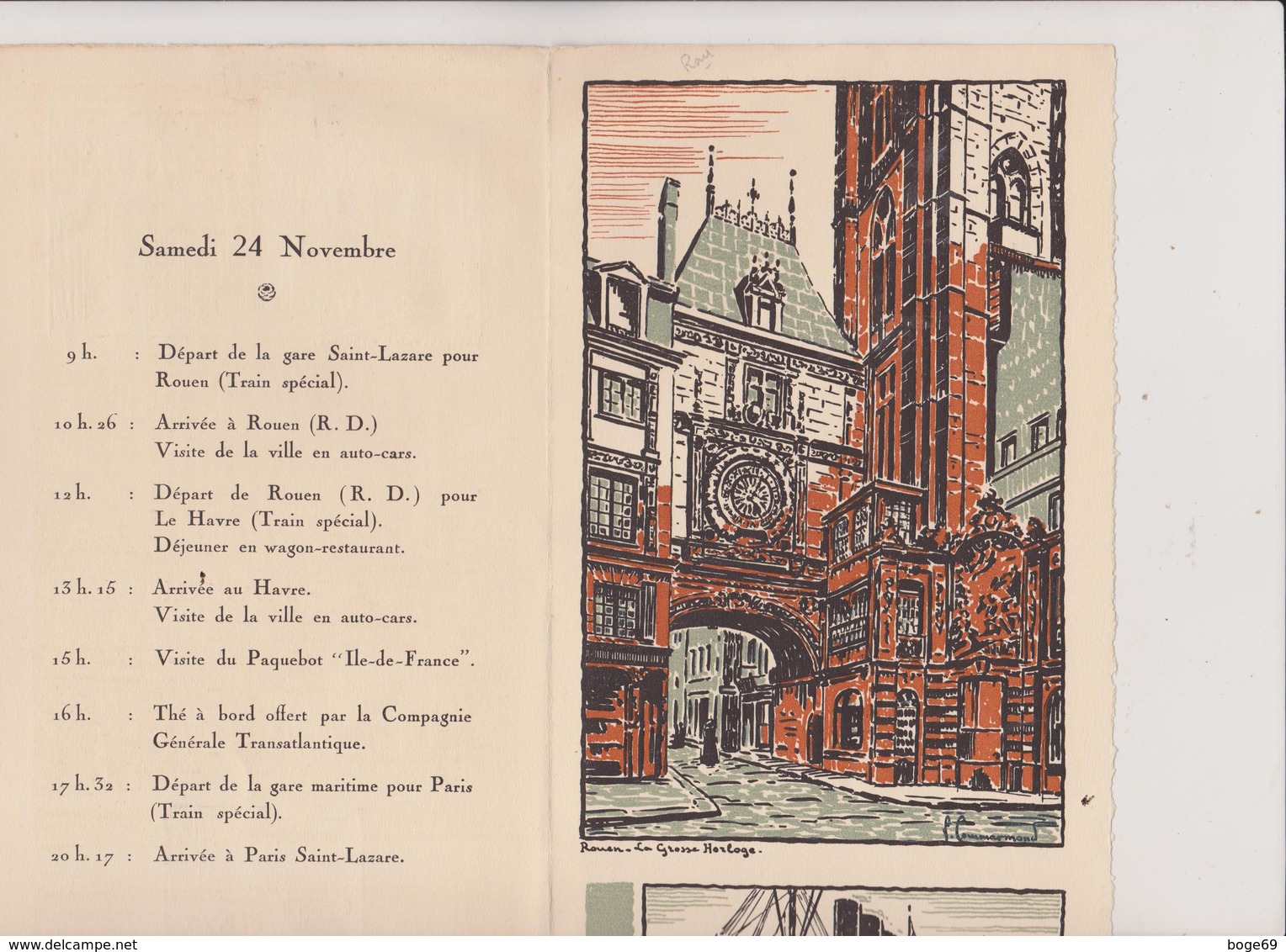 (GEO1) Menu Le 24 Novembre 1928 , Paquebot " ILE DE FRANCE "   ROUEN-LE HAVRE - Menus