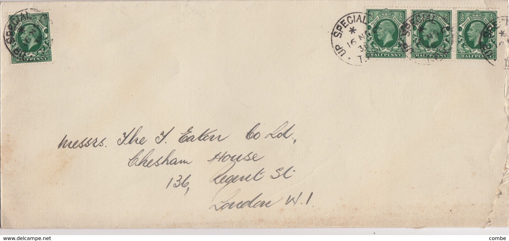 COVER GB. 16 NO 1936. UP SPECIAL TPO. 4 X 1/2p. TO LONDON - Storia Postale