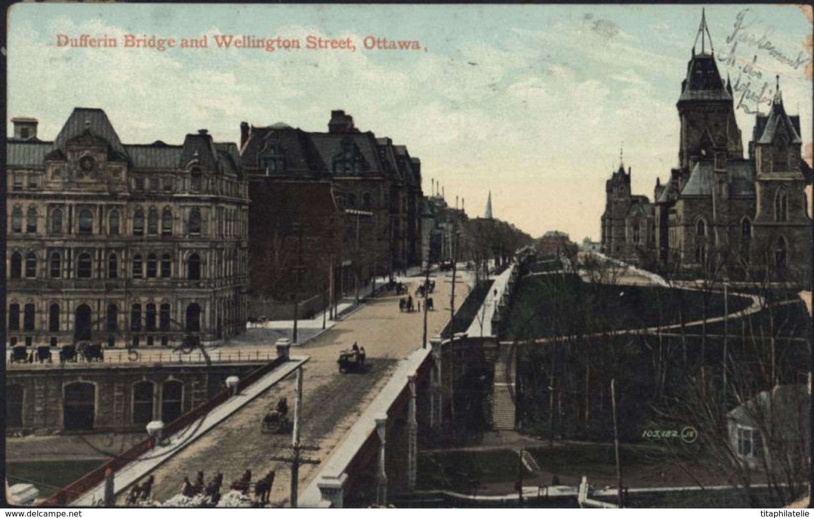 CP CPA Canada Dufferin Bridge And Wellington Street Ottawa YT 2 C Carmin CAD Ottawa Ontaria Feb 24 1910 - Ottawa