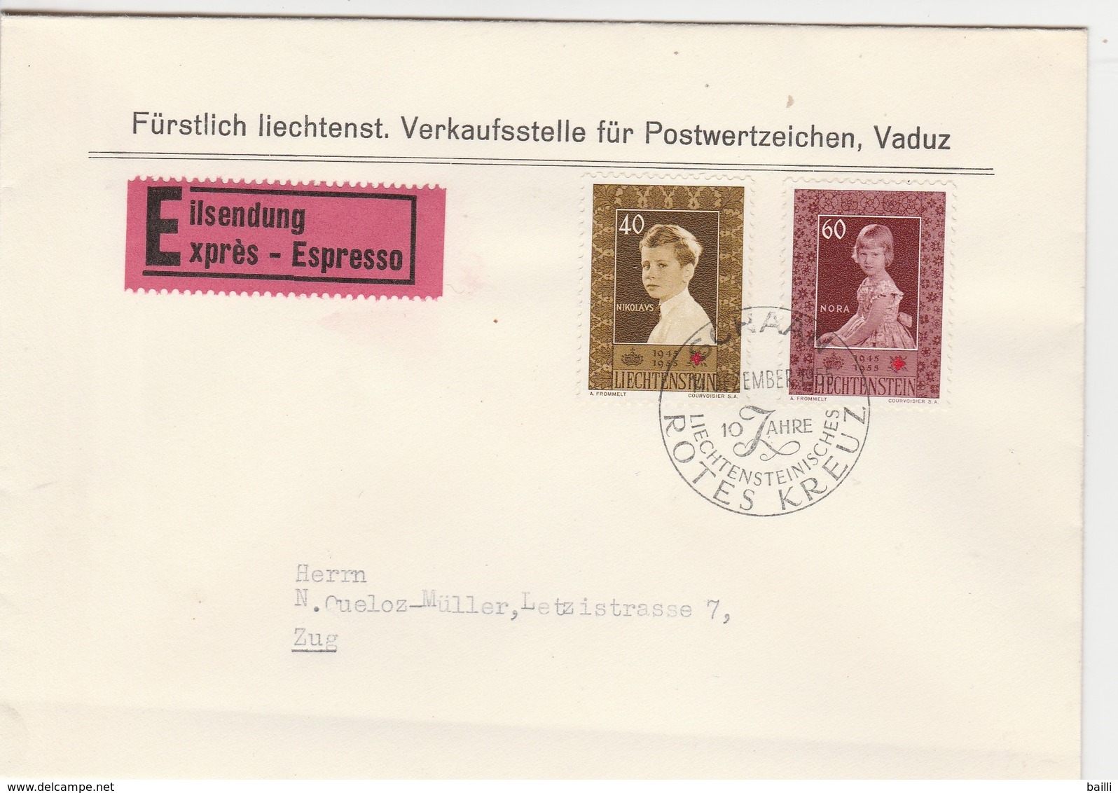 Liechtenstein Lettre Par Exprès 1955 - Lettres & Documents