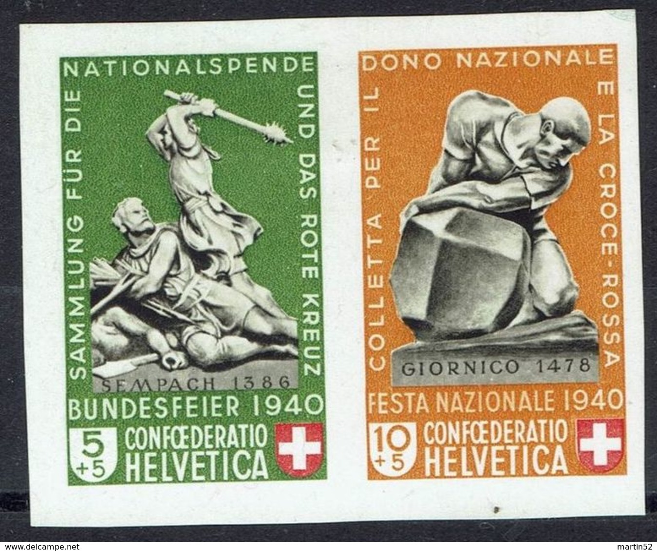 Schweiz Suisse 1940: PRO PATRIA Zu WIII 8-9 = Z28 ZDR Se-tenant Mi 369-370 Aus Block 5 Yv Du BF5 * MLH (Zu CHF 100.00) - Se-Tenant