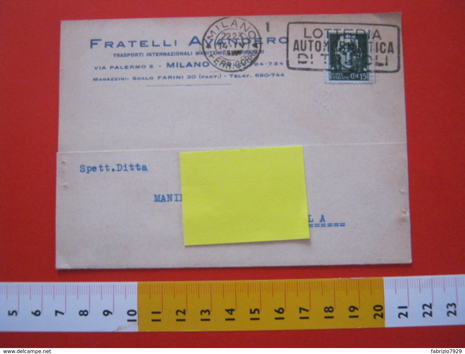 A.01 ITALIA ANNULLO TARGHETTA - 1939 MILANO LOTTERIA AUTOMOBILISTICA DI TRIPOLI CARD FRATELLI AVANDERO TRASPORTI - Automobilismo