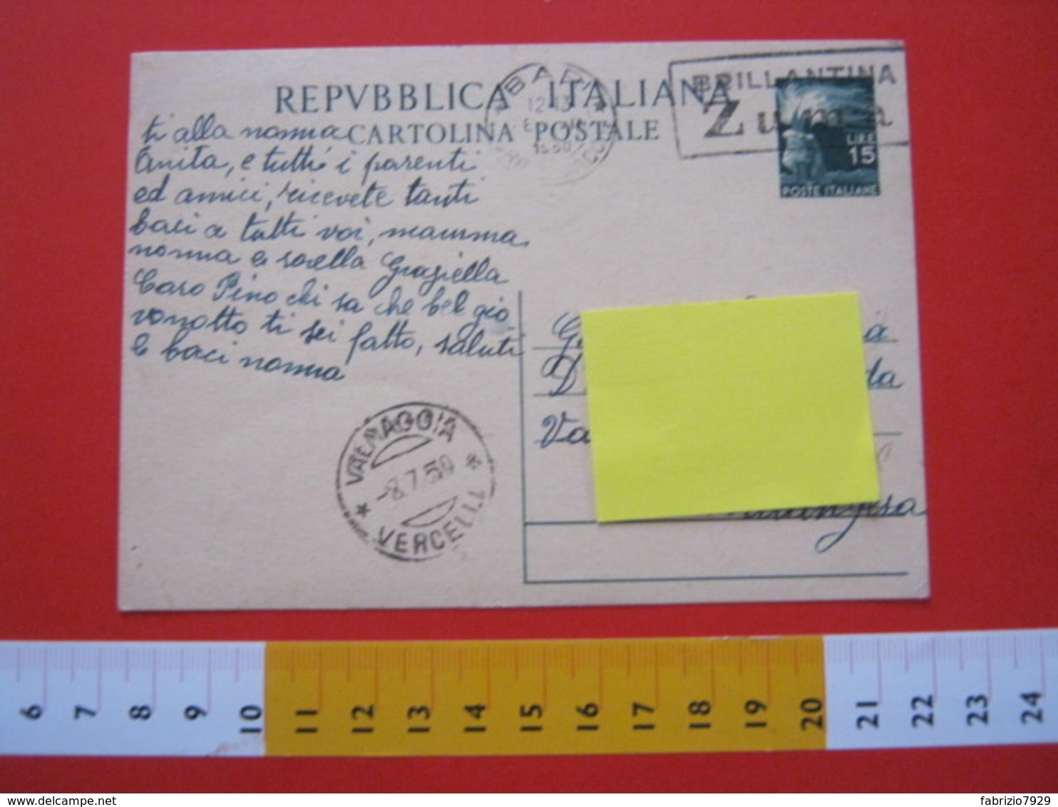 A.01 ITALIA ANNULLO TARGHETTA - 1950 BARI BRILLANTINA ZUMA IGIENE SALUTE BARBIERE PARRUCCHIERE MODA - Altri & Non Classificati