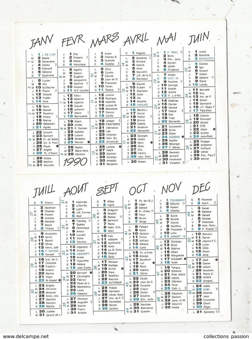 Calendrier Petit Format , 1990 , Roger GAGE , Pharmacien , Aquarelle De A. Renoux , Quettetot , Normandie ,3 Scans - Small : 1981-90