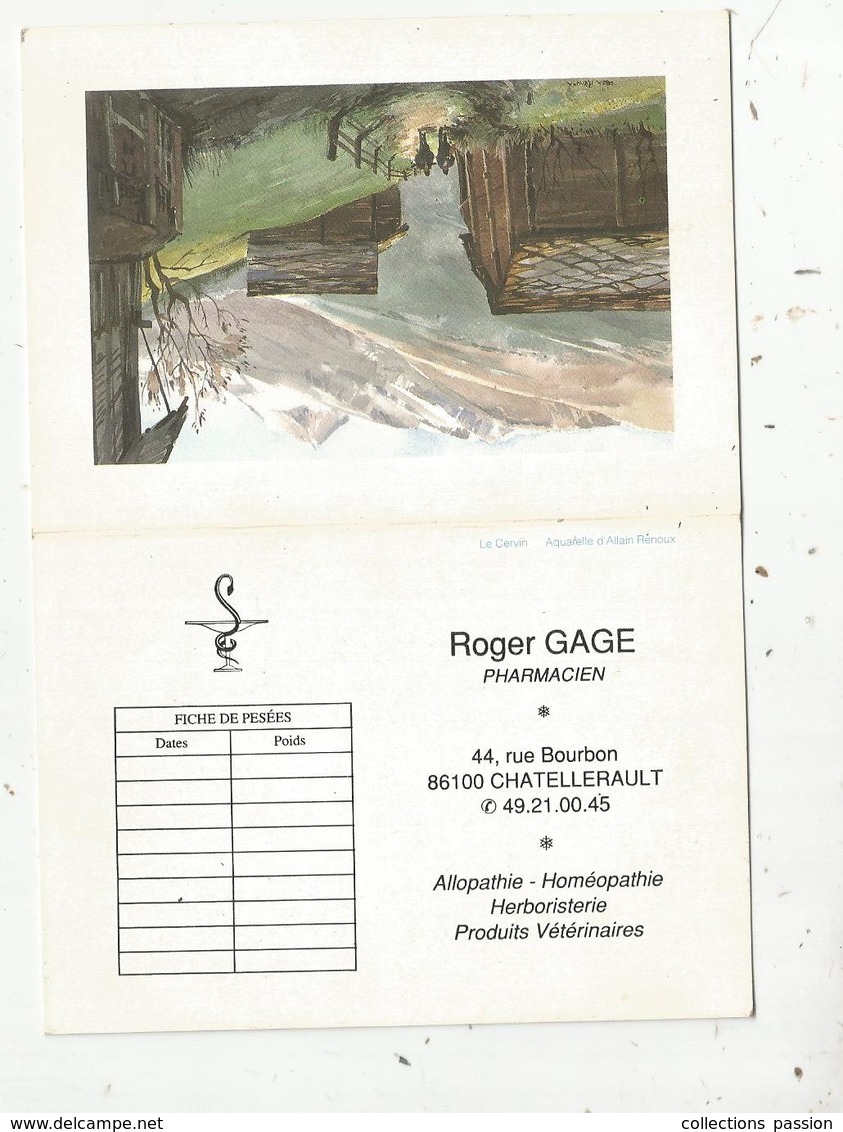 Calendrier Petit Format , 1990 , Roger GAGE , Pharmacien , Aquarelle De A. Renoux , LeCERVIN ,3 Scans - Klein Formaat: 1981-90