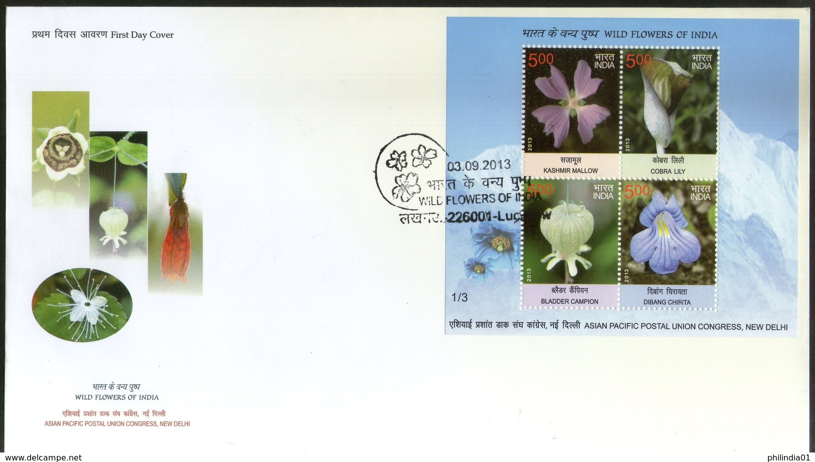 India 2013 Wild Flowers Of India Lily Sunflowers Poppy Set Of 3 M/s On FDCs - Other & Unclassified