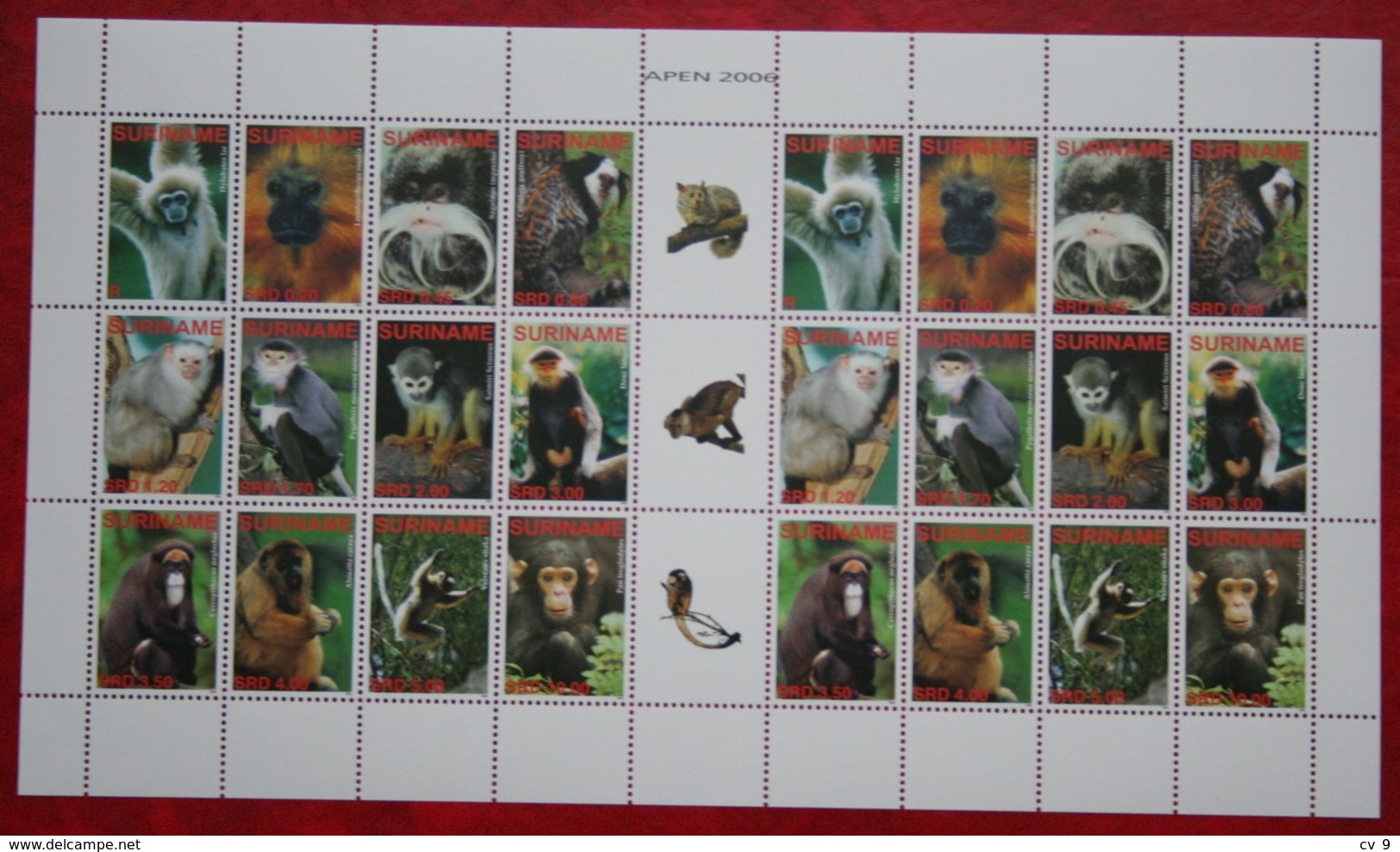 Surinam / Suriname 2006 Complete Sheet Apen Primates Affen Monkey Singes (ZBL 1406 -1417 Mi 2077-2088) POSTFRIS / MNH ** - Suriname