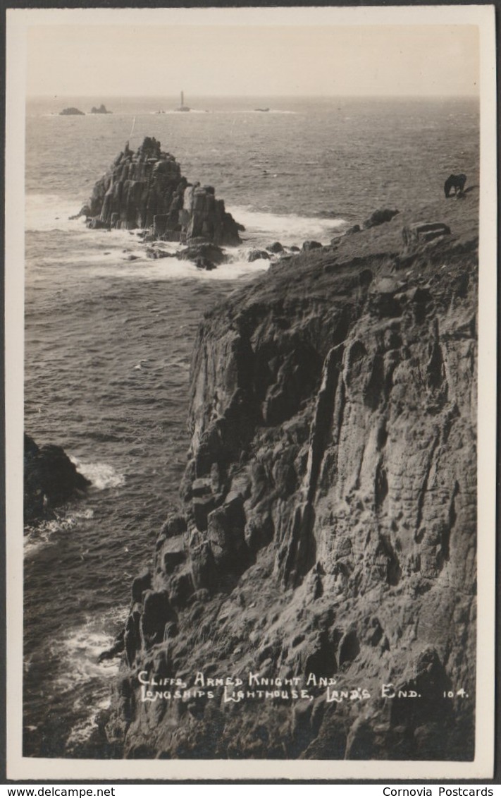 Cliffs, Armed Knight And Longships Lighthouse, Land's End, Cornwall, C.1940s - First & Last House RP Postcard - Land's End