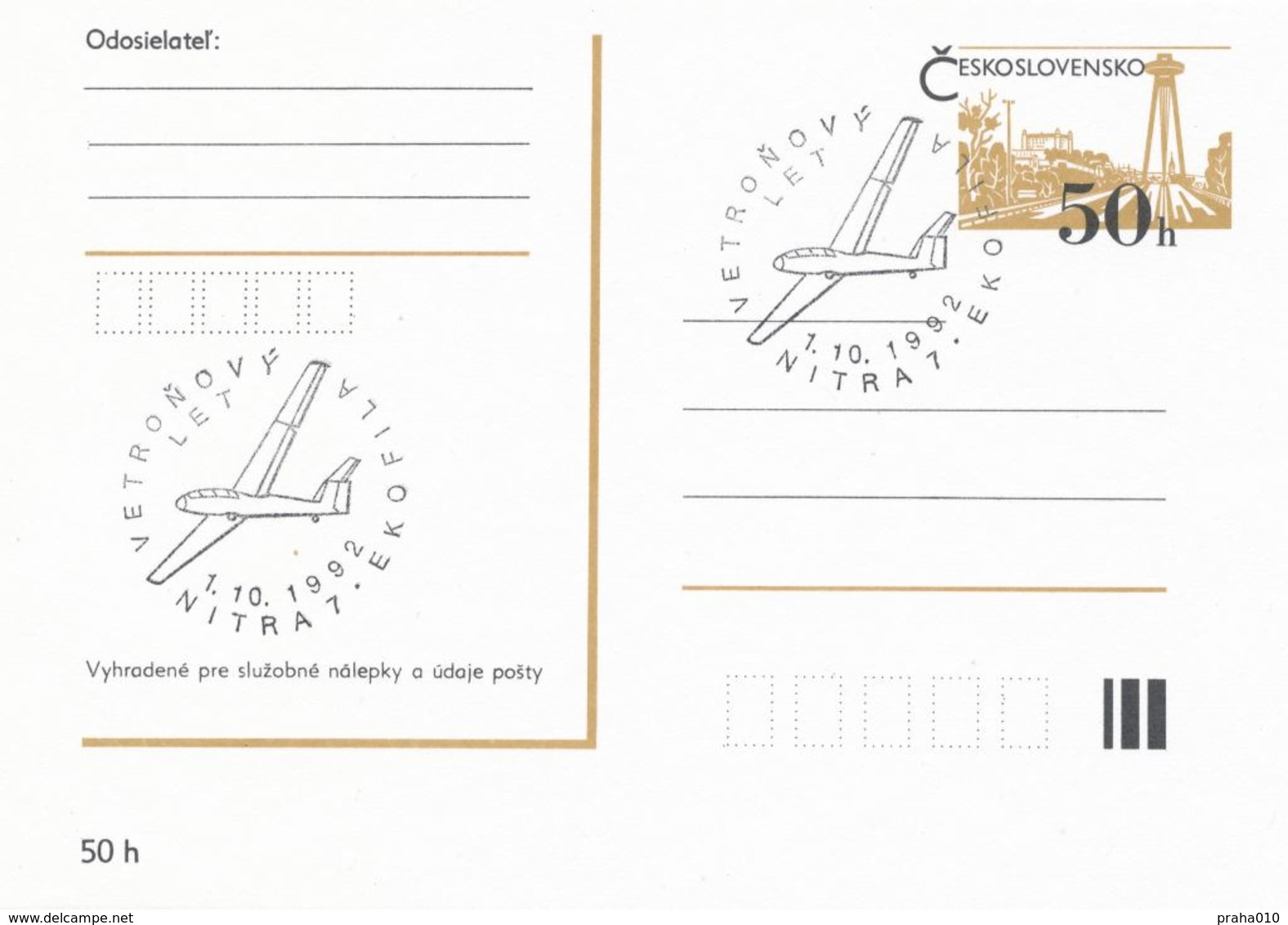 I0494 - Tchécoslovaquie (1992) Nitra 7: EKOFILA - Planeurs De Vol - Autres & Non Classés