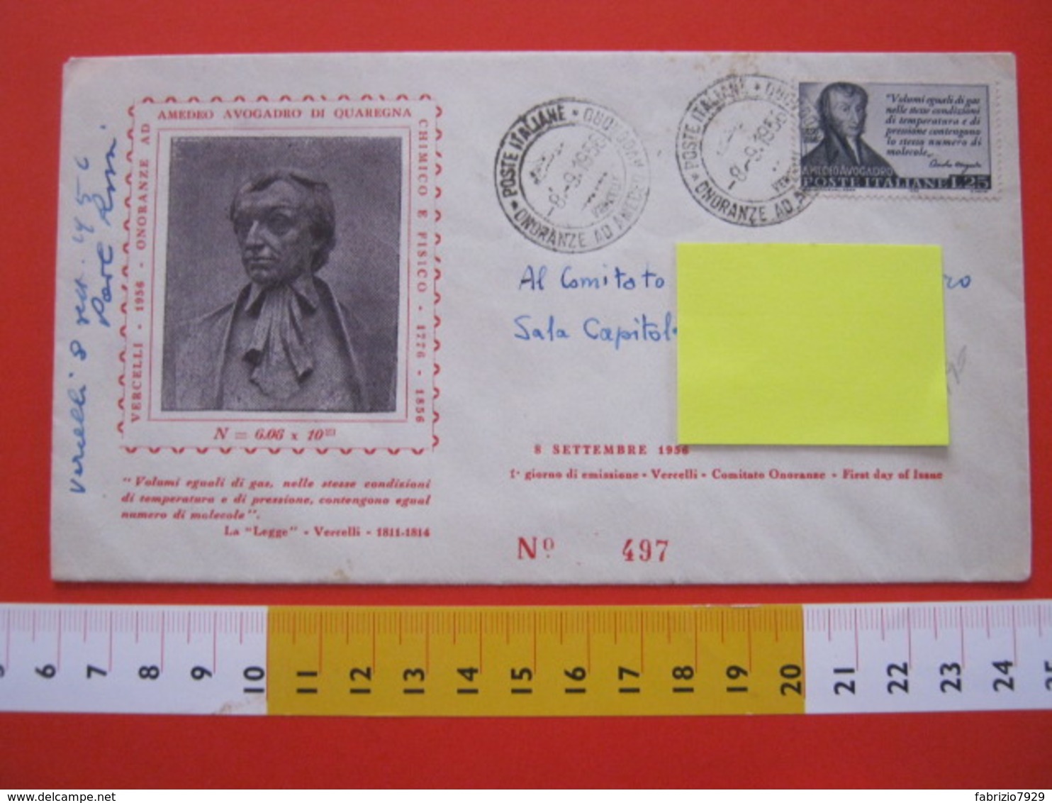 A.01 ITALIA ANNULLO - 1956 VERCELLI FDC AMEDEO AVOGADRO DI QUAREGNA BIELLA VOLUMI DI GAS FISICA - Fisica