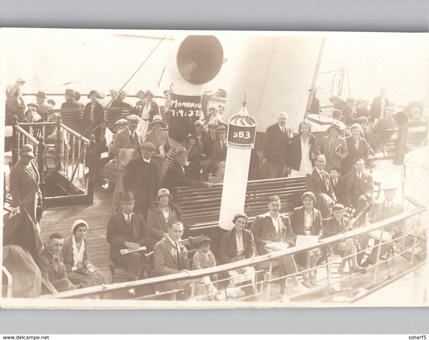 Paddle Steamer Monarch, Bournemouth Dorset RPPC With Cruise Passengers On Deck Sept. 7 1932 Bailey Glen Fern Studios - Steamers