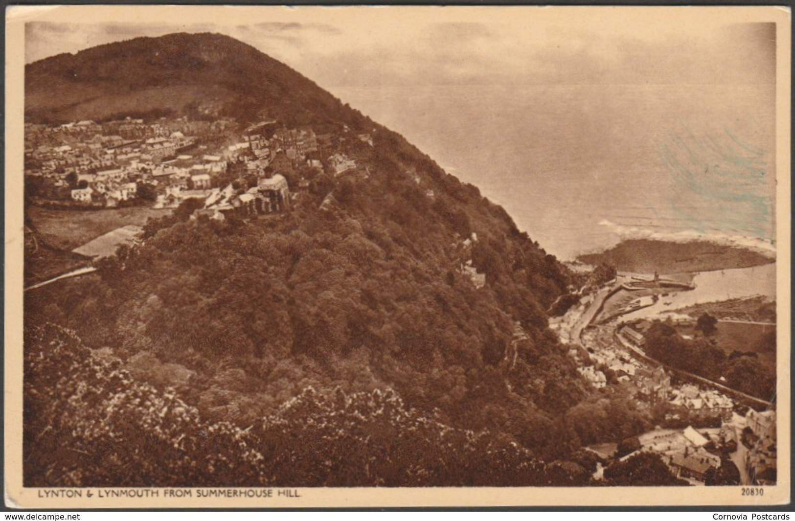 Lynton & Lynmouth From Summerhouse Hill, Devon, C.1940s - Harvey Barton Postcard - Lynmouth & Lynton