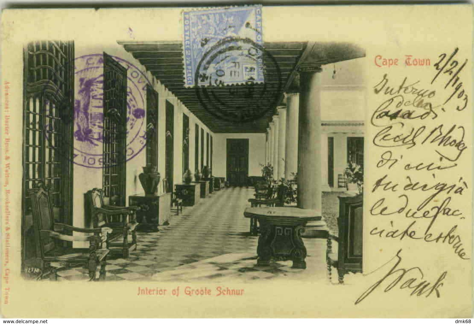 CAPE TOWN - INTERIOR OF GROOTE SCHUUR - EDIT DARTER BROS & WALTON 1900s (BG982) - Sud Africa