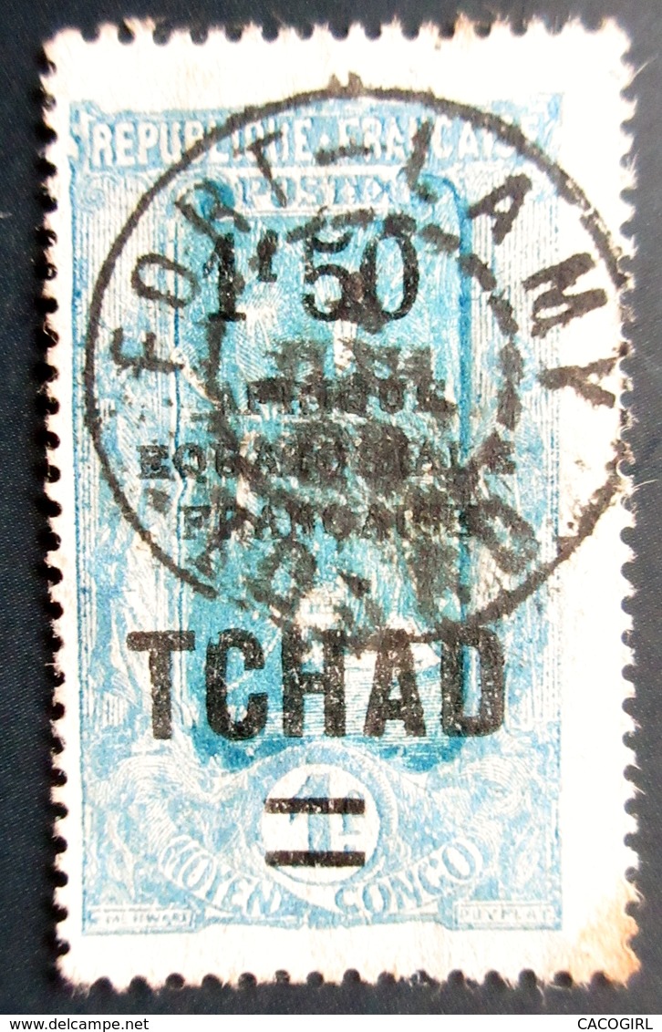 TCHAD : Type Du Congo De 1907-17, Surchargé "Tchad" , "AOF"et Nouvelle Valeur. Oblitération FORT LAMY - Usados