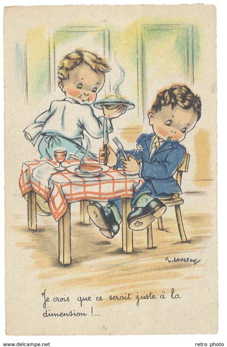 Cpa Signée Gougeon - Enfants, Repas - Gougeon