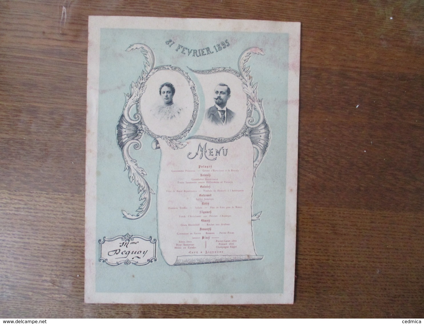 BLOIS Mme DEQUOY MENU DU 21 FEVRIER 1895 (25cm/18,5cm) - Menükarten