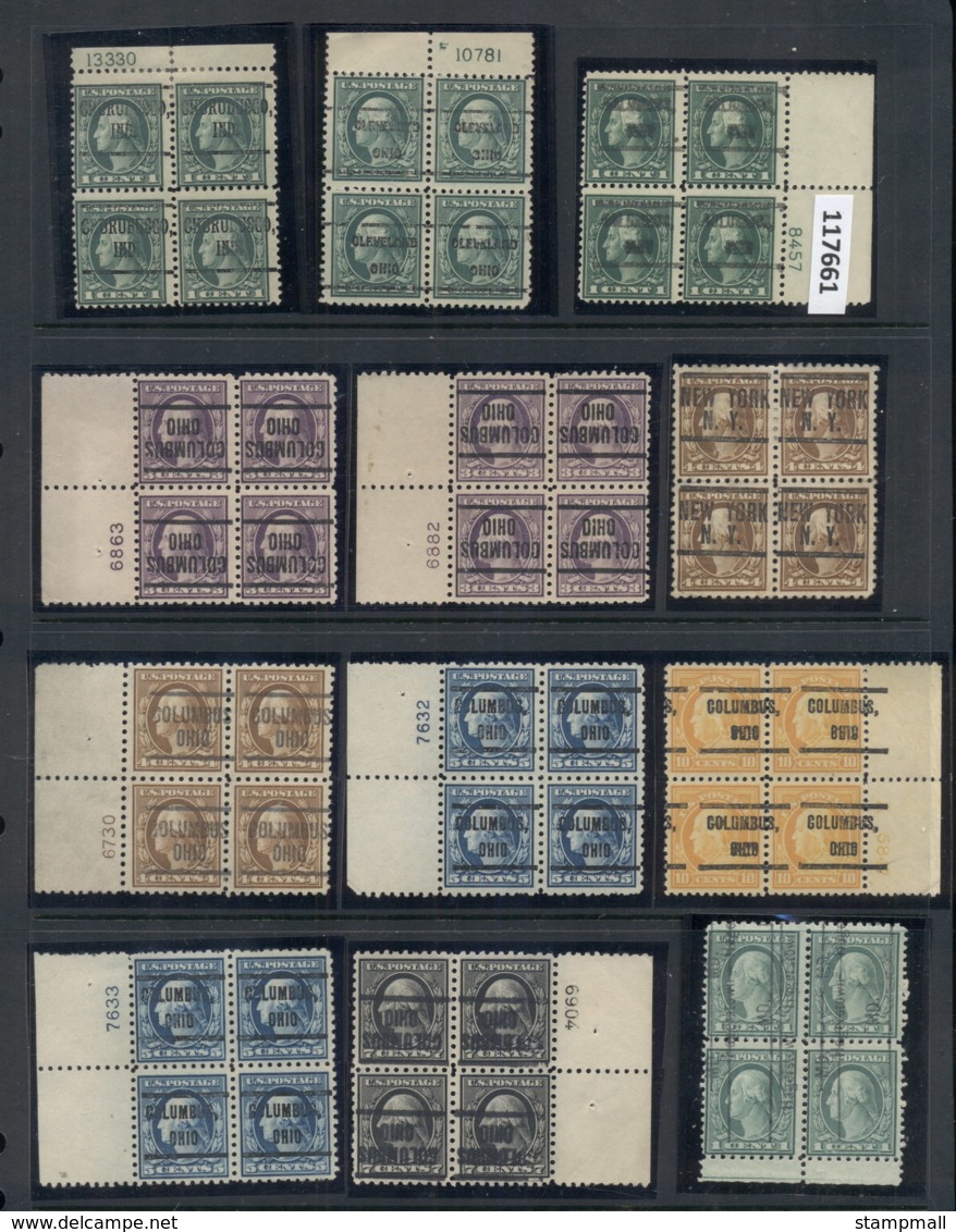 USA 1908-1919 Washington Franklin Precancels T&C Assortment, Blocks & Multiples, Plate Block, Imprint Etc, Some Mint, Ha - Usados