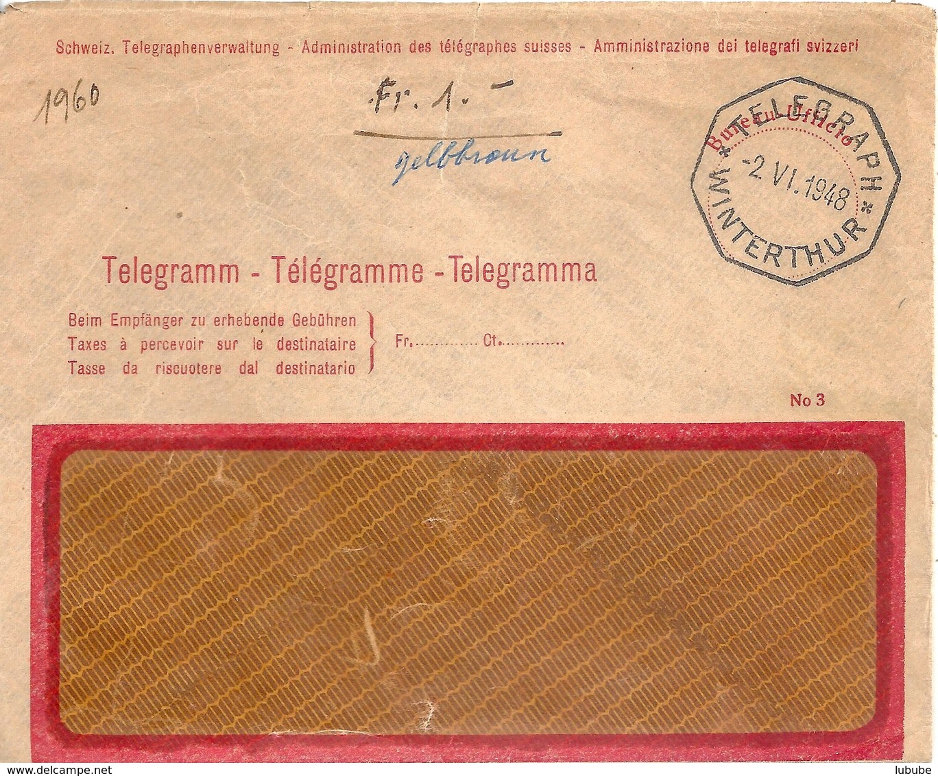 Telegramm  Winterthur             1948 - Télégraphe