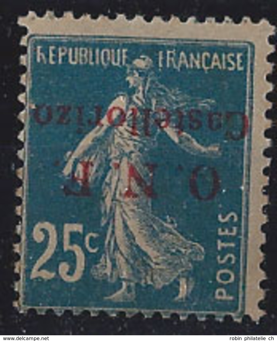 Castellorizo Postes N° 31 A 25c Semeuse Bleue Surcharge Renversée Signé Brun Qualité: * Cote: 200 € - Unused Stamps