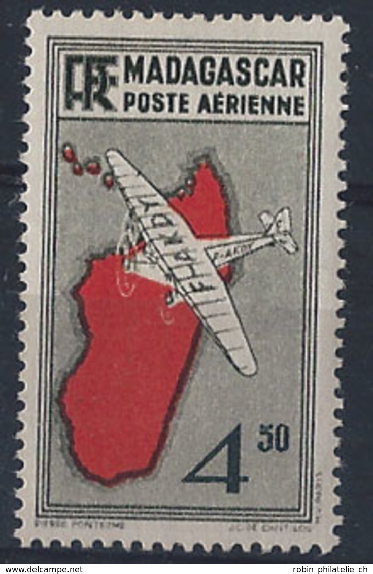 Madagascar Poste Aérienne N° 7 4f50 Noir Carte En Rouge Qualité: ** Cote: 35 € - Poste Aérienne