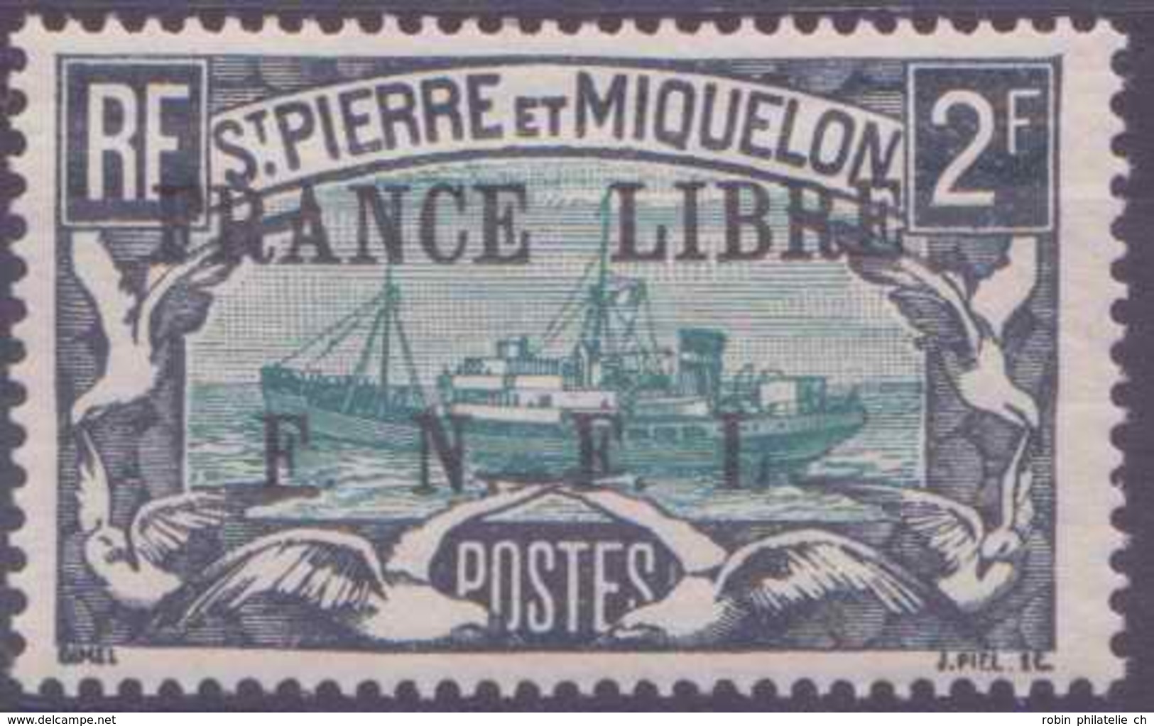Saint-Pierre Et-Miquelon Postes N° 243 2f Noir Et Vert-bleu Surchargé FNFL Qualité: ** Cote: 25 € - Ungebraucht