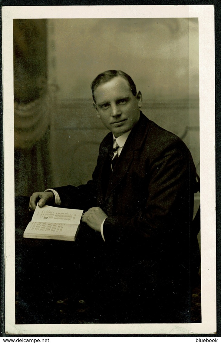 Ref 1243 - Early Real Photo Postcard - Man At Desk With Book - Coventry Photographer - Photographs