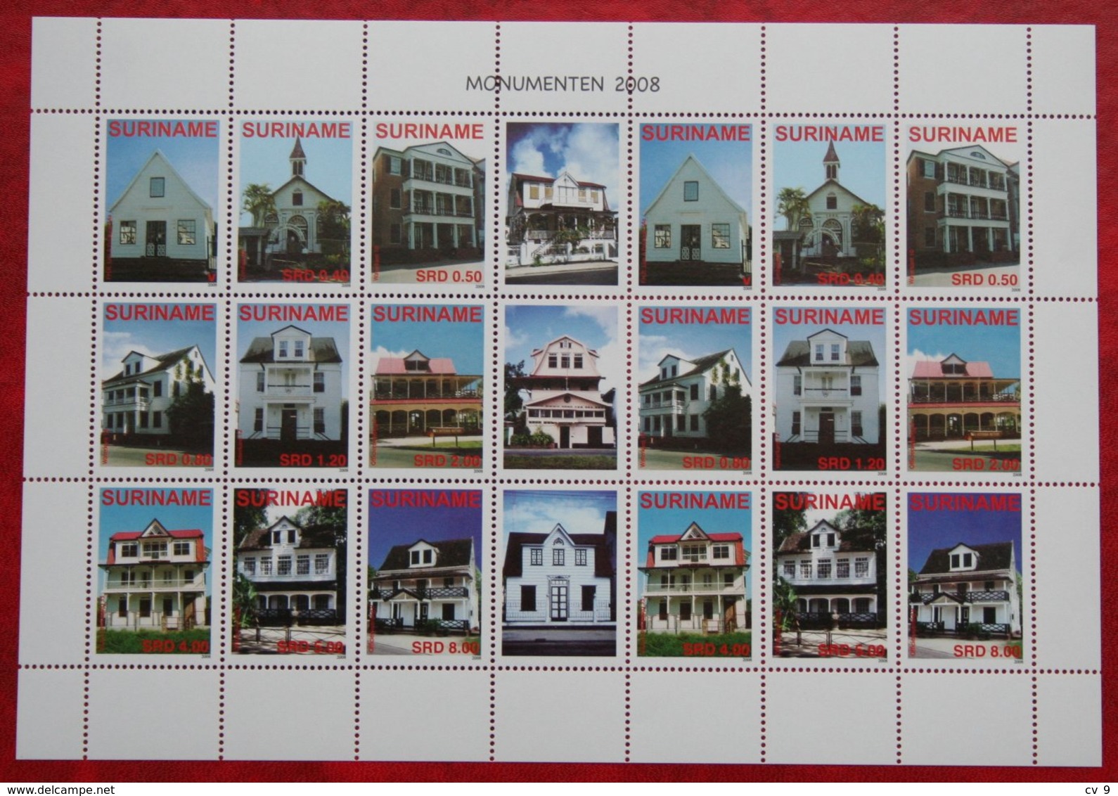 Surinam / Suriname 2008 Monumenten Monuments Buildings Complete Sheet (ZBL 1542-1550 Mi 2212-2220)  POSTFRIS / MNH ** - Suriname