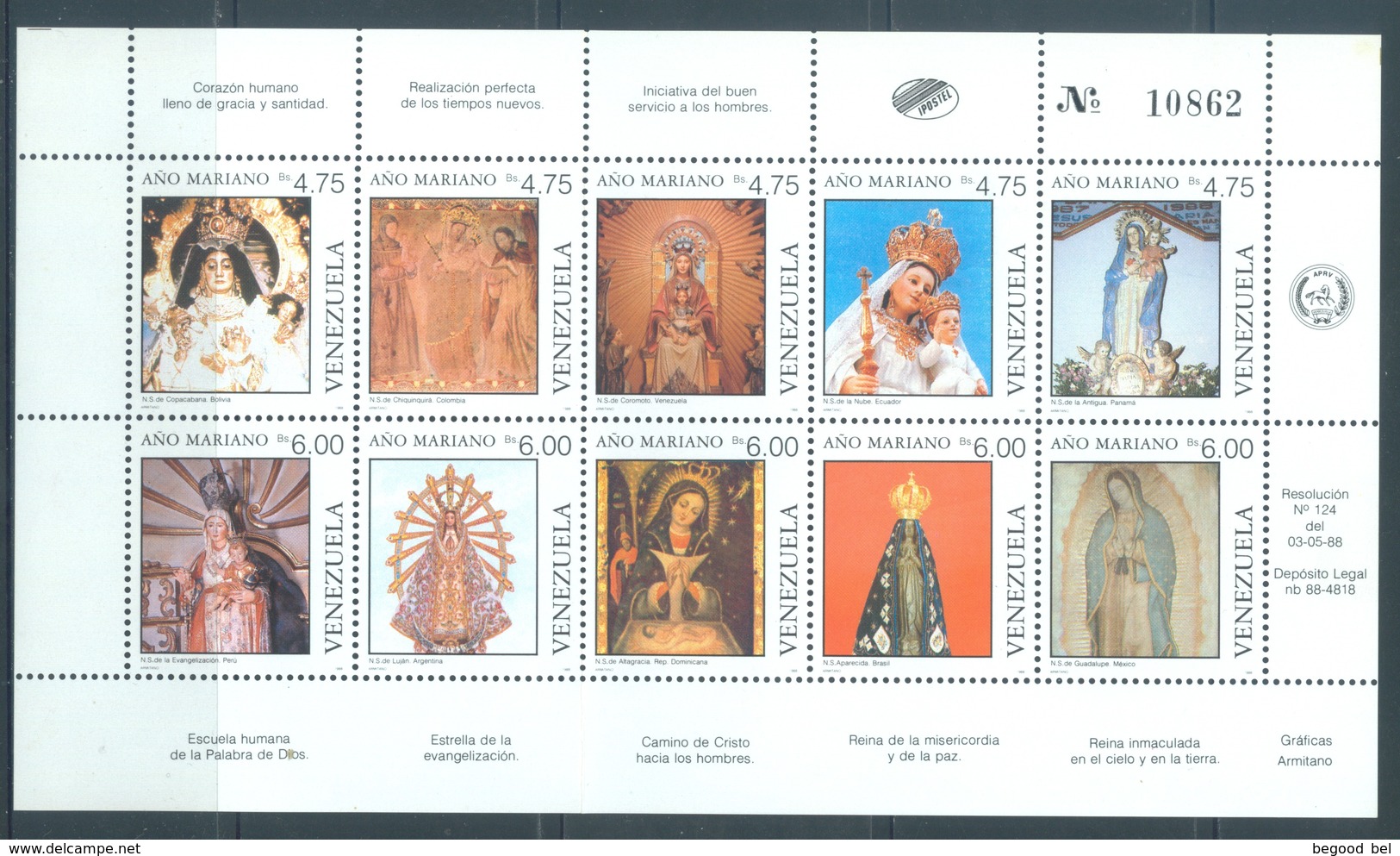 VENEZUELA  - MNH/** - 1988 - ANNEE MARIALE - Yv 1415-1424 - Lot 18475 - Venezuela