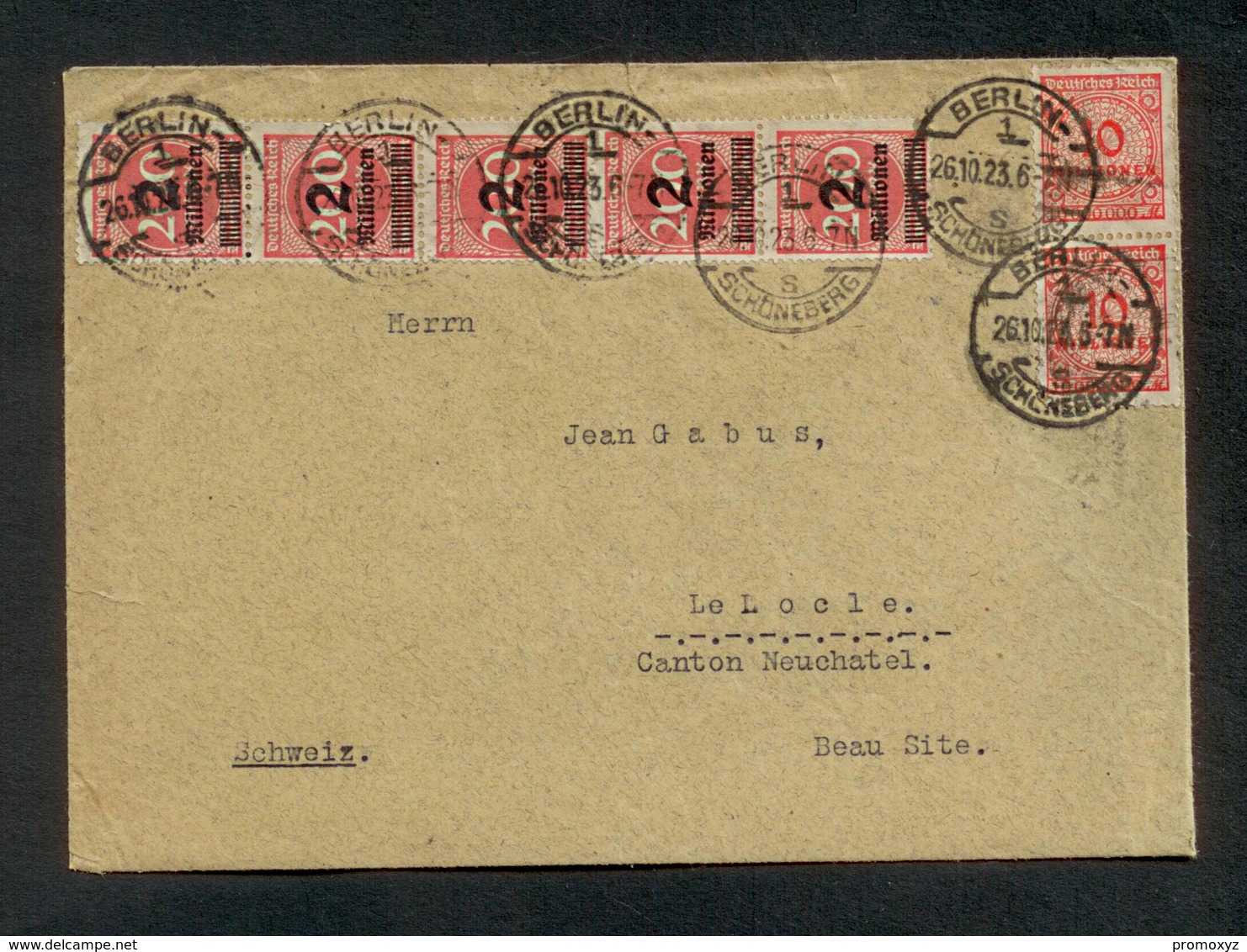 DR 1923, Inflation, Bedarfsbrief Von Berlin Nach LeLocle, Canton Neuchatel, Mi. # 309 A Wa (5x), 318 A (2x) - Oblitérés