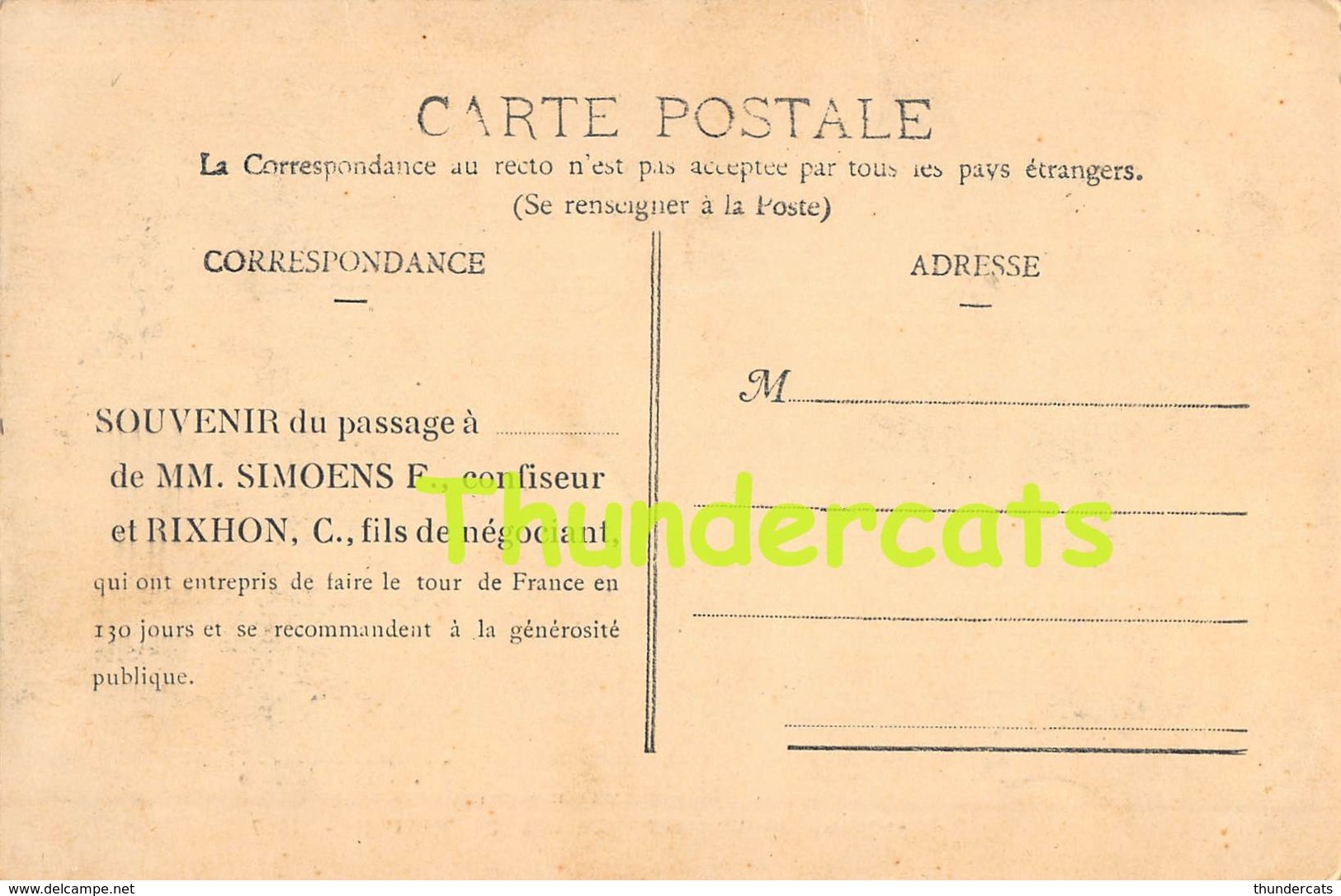 CPA LE TOUR DE FRANCE PAR RIXHON SIMOENS DANS LEUR VOYAGE A PIED LIEGE MARSEILLE BRUXELLES ET RETOUR 1907 - Andere & Zonder Classificatie