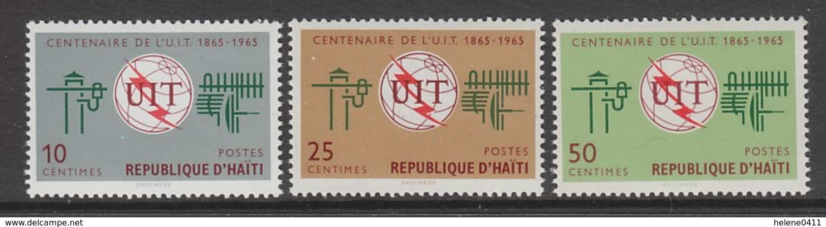 SERIE NEUVE D'HAÏTI - CENTENAIRE DE L'UNION INTERNATIONALE DES TELECOMMUNICATIONS N° Y&T 534 A 536 - Télécom