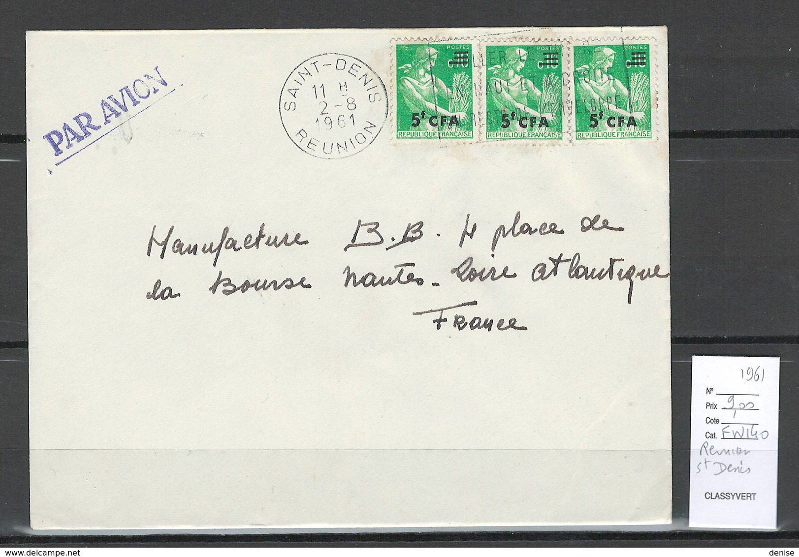 Reunion - Lettre  De SAINT DENIS -  1961 - Lettres & Documents