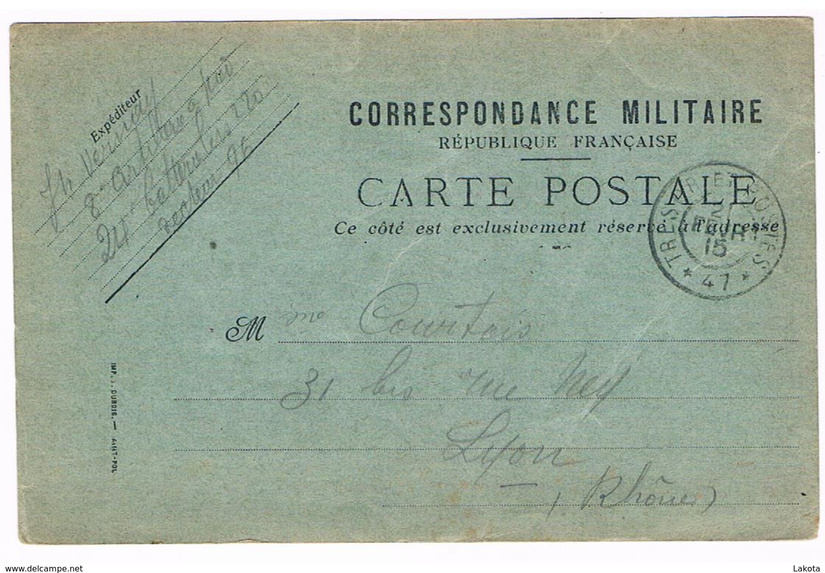 Carte Postale - Correspondance Des Armées De La République 1915 - Guerre 1914-18