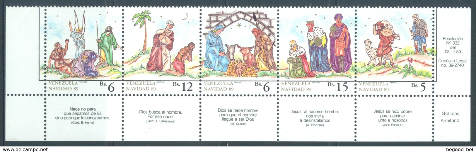 VENEZUELA  - MNH/** - 1989 - CHRISTMAS - Yv 1461A-1465A - Lot 18477 - TEXT AT THE BOTTOM - Venezuela