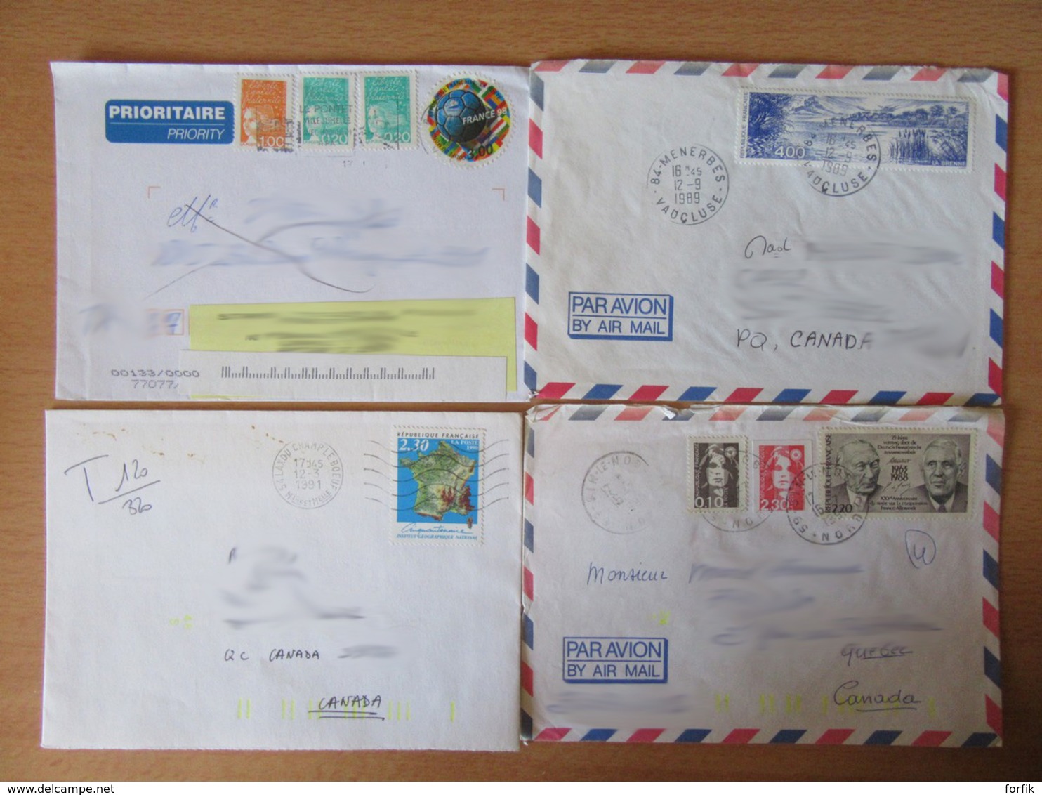 France Vers Canada / Québec - Lot De 40 Enveloppes Timbrées Modernes - Gros Affranchissements Et Timbres Variés - Collections