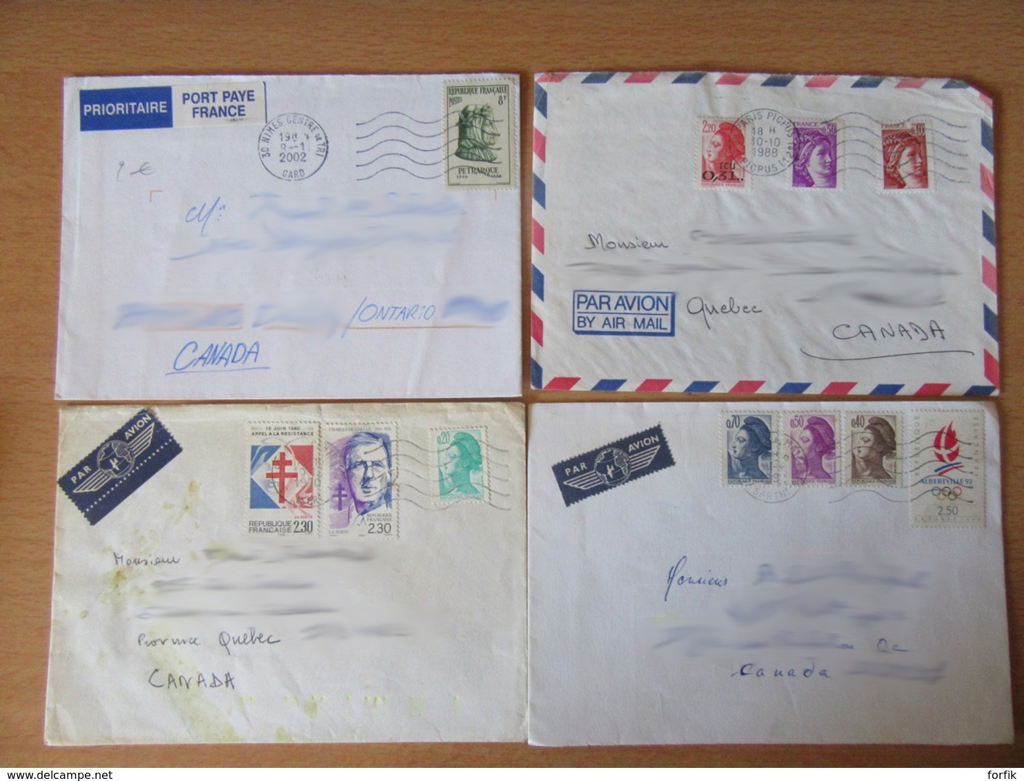 France Vers Canada / Québec - Lot De 40 Enveloppes Timbrées Modernes - Gros Affranchissements Et Timbres Variés - Collections