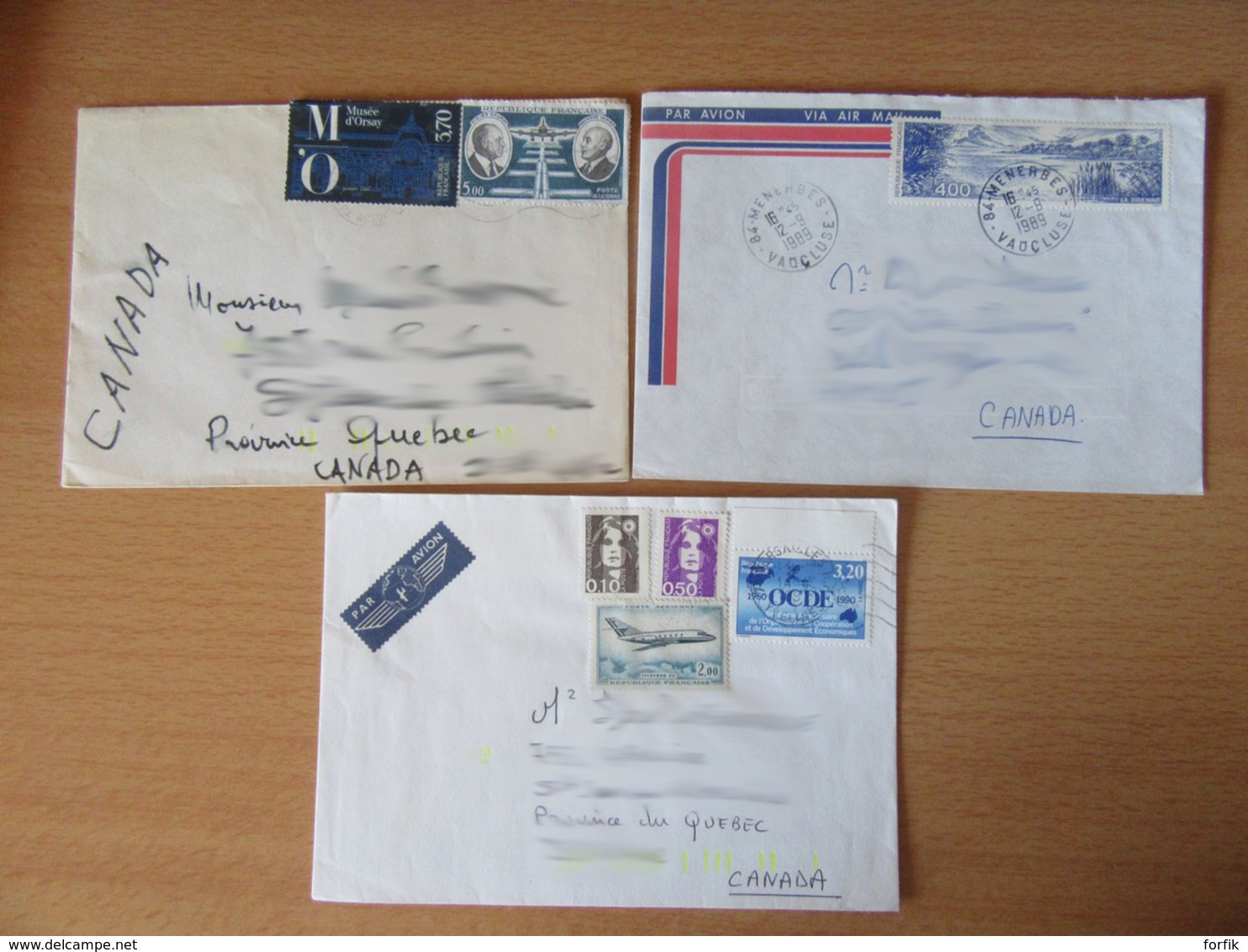 France vers Canada / Québec - Lot de 40 Enveloppes timbrées modernes - Gros affranchissements et timbres variés