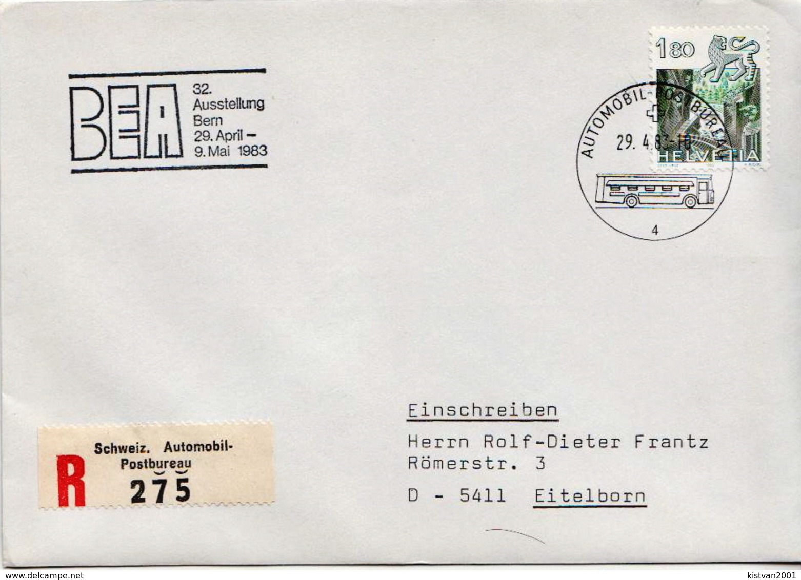 Postal History: Switzerland Registered Cover With Automobil Postbureau Cancel - Lettres & Documents